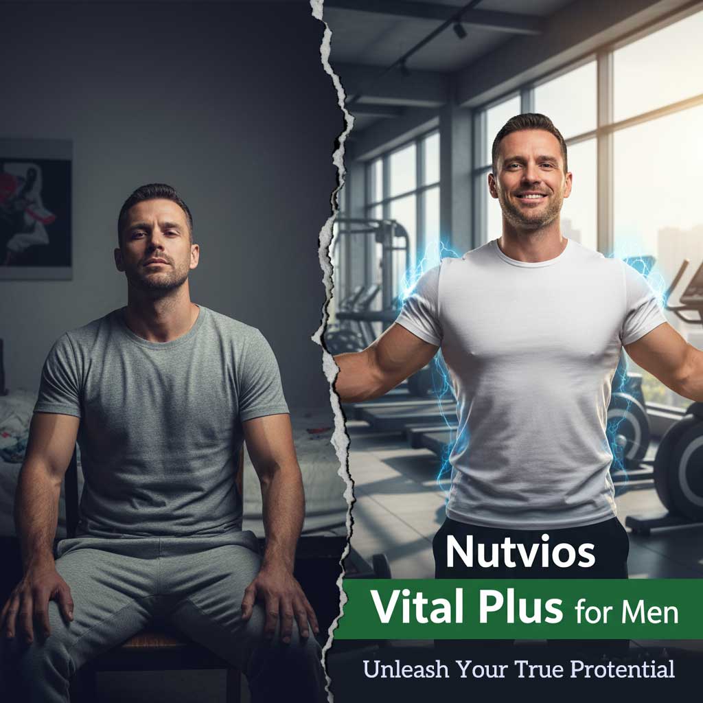 Nutvios Vital Plus for Men – Indian man regaining strength and stamina, male energy supplement India